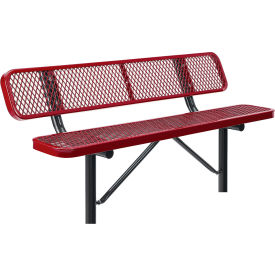 Global Industrial 277154IRD Global Industrial™ 6 Outdoor Steel Bench w/ Backrest, Expanded Metal, In Ground Mount, Red image.