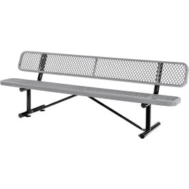 Global Industrial 8' Outdoor Steel Bench w/ Backrest, Expanded Metal, Gray