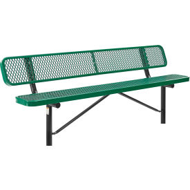 Global Industrial 277155IGN Global Industrial™ 8 Outdoor Steel Bench w/ Backrest, Expanded Metal, In Ground Mount, Green image.