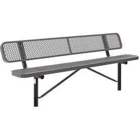 Global Industrial 277155IGY Global Industrial™ 8 Outdoor Steel Bench w/ Backrest, Expanded Metal, In Ground Mount, Gray image.