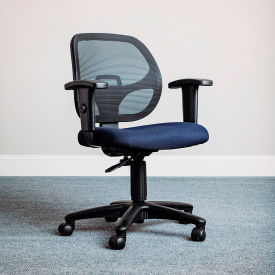 Global Industrial 277436BL Interion® Mesh Office Chair With Mid Back & Adjustable Arms, Fabric, Blue image.
