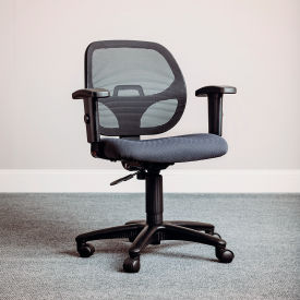 Global Industrial 277436GY Interion® Mesh Office Chair With Mid Back & Adjustable Arms, Fabric, Gray image.