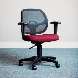 Global Industrial 277436RD Interion® Mesh Office Chair With Mid Back & Adjustable Arms, Fabric, Red image.