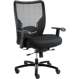 Global Industrial 277514 Interion® Big & Tall Mesh Chair With High Back & Adjustable Arms, Fabric, Black image.