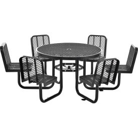Global Industrial 277590BK Global Industrial™ 46" Round Picnic Table w/ 6 Seats, Expanded Metal, Black image.