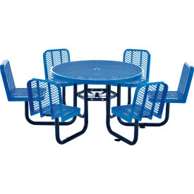 Global Industrial 277590BL Global Industrial™ 46" Round Picnic Table w/ 6 Seats, Expanded Metal, Blue image.