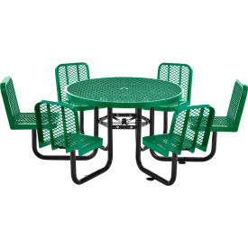 Global Industrial 277590GN Global Industrial™ 46" Round Picnic Table w/ 6 Seats, Expanded Metal, Green image.