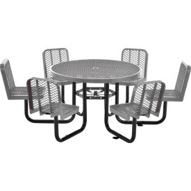 Global Industrial 277590GY Global Industrial™ 46" Round Picnic Table w/ 6 Seats, Expanded Metal, Gray image.
