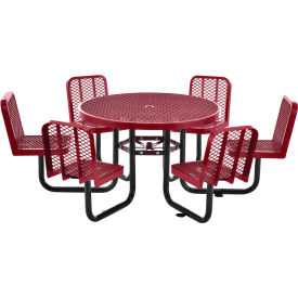 Global Industrial 277590RD Global Industrial™ 46" Round Picnic Table w/ 6 Seats, Expanded Metal, Red image.