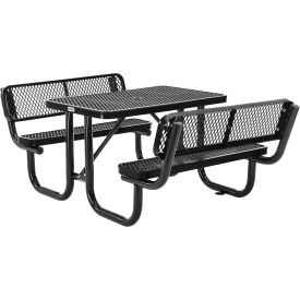 Global Industrial 277620BK Global Industrial™ 4 Rectangular Picnic Table w/ Backrests, Expanded Metal, Black image.