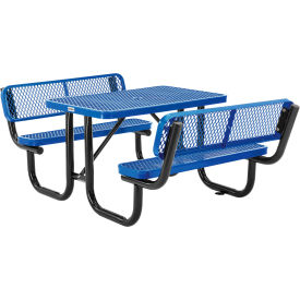Global Industrial 277620BL Global Industrial™ 4 Rectangular Picnic Table w/ Backrests, Expanded Metal, Blue image.