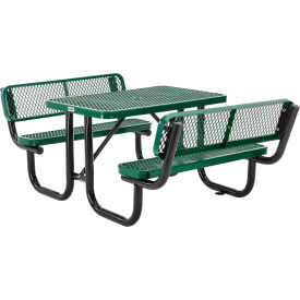 Global Industrial 277620GN Global Industrial™ 4 Rectangular Picnic Table w/ Backrests, Expanded Metal, Green image.