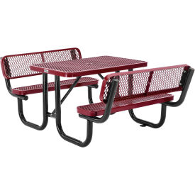 Global Industrial 277620RD Global Industrial™ 4 Rectangular Picnic Table w/ Backrests, Expanded Metal, Red image.