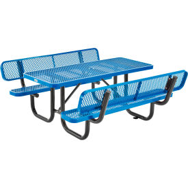 Global Industrial 277630BL Global Industrial™ 6 Rectangular Picnic Table w/ Backrests, Expanded Metal, Blue image.