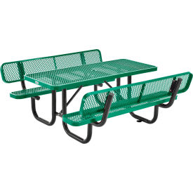 Global Industrial 277630GN Global Industrial™ 6 Rectangular Picnic Table w/ Backrests, Expanded Metal, Green image.