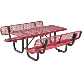 Global Industrial 277630RD Global Industrial™ 6 Rectangular Picnic Table w/ Backrests, Expanded Metal, Red image.