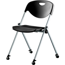 Interion® Plastic Stacking & Nesting Folding Chair with Casters Black 2/PK