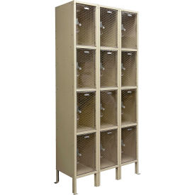 Global Industrial 4-Tier 12 Door Clear View Locker 36"W x 15"D x 78"H Tan Unassembled 