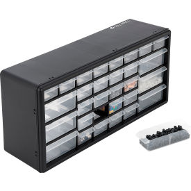Global Industrial Plastic Drawer Parts Cabinet 30 Drawers 20"W x 6-1/2"D x 10"H Black 