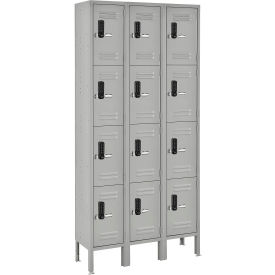 Global Industrial™ 4-Tier 12 Door Digital Locker 36""W x 15""D x 78""H Gray Assembled