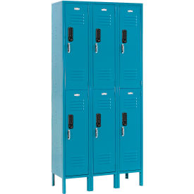 Global Industrial™ 2-Tier 6 Door Digital Locker 36""W x 15""D x 78""H Blue Assembled