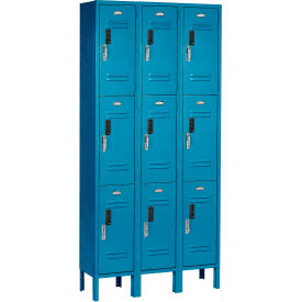 Global Industrial™ 3-Tier 9 Door Digital Locker 36""Wx15""Dx78""H Blue Unassembled