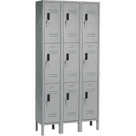 Global Industrial™ 3-Tier 9 Door Digital Locker 36""W x 15""D x 78""H Gray Assembled