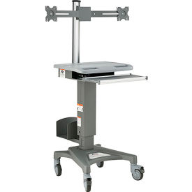 Global Industrial Powered Medical Cart Dual Monitor Mount 2 Swappable LiFePO4 Batteries 