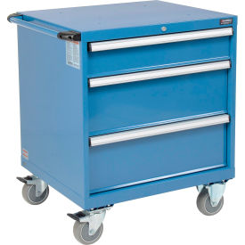 Global Industrial 298446BL Global Industrial™ Mobile Modular Drawer Cabinet, 3 Drawers, w/Lock, 30"Wx27"Dx37"H, Blue image.