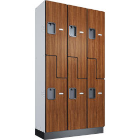 Global Industrial™ 2-Tier 6 Door Wood Locker 36""W x 15""D x 72""H Cherry Unassembled