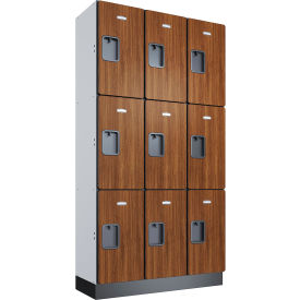 Global Industrial™ 3-Tier 9 Door Wood Locker 36""W x 15""D x 72""H Cherry Unassembled