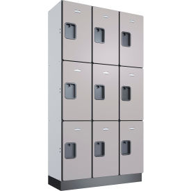 Global Industrial™ 3-Tier 9 Door Wood Locker 36""W x 15""D x 72""H Gray Unassembled