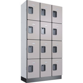 Global Industrial™ 4-Tier 12 Door Wood Locker 36""W x 15""D x 72""H Gray Unassembled