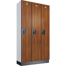 Global Industrial™ 1-Tier 3 Door Digital Wood Locker 36""W x 15""D x 72""H Cherry Assembled