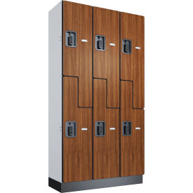 Global Industrial™ 2-Tier 6 Door Digital Wood Locker 36""W x 15""D x 72""H Cherry Unassembled