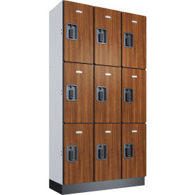 Global Industrial™ 3-Tier 9 Door Digital Wood Locker 36""W x 15""D x 72""H Cherry Assembled