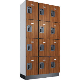 Global Industrial™ 4-Tier 12 Door Digital Wood Locker 36""W x 15""D x 72""H Cherry Assembled