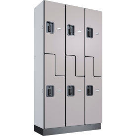 Global Industrial™ 2-Tier 6 Door Digital Wood Locker 36""W x 15""D x 72""H Gray Assembled