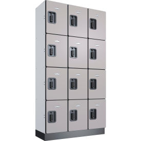 Global Industrial™ 4-Tier 12 Door Digital Wood Locker 36""W x 15""D x 72""H Gray Assembled