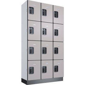 Global Industrial™ 4-Tier 12 Door Digital Wood Locker 36""W x 15""D x 72""H Gray Unassembled