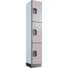 Global Industrial™ 3-Tier 3 Door Wood Locker 12""W x 15""D x 72""H Gray Unassembled