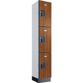 Global Industrial™ 3-Tier 3 Door Digital Wood Locker 12""W x 15""D x 72""H Cherry Assembled