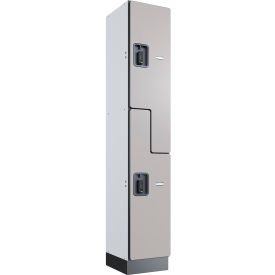 Global Industrial™ 2-Tier 2 Door Digital Wood Locker 12""W x 15""D x 72""H Gray Assembled