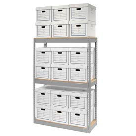 Global Industrial 130098 Global Industrial™ Record Storage Open With Boxes 42"WX15"DX60"H - Gray image.