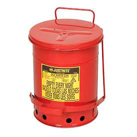 Justrite 6 Gallon Oily Waste Can, Red - 09100