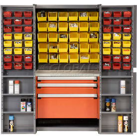 Global Industrial 159008 Global Industrial Security Work & Storage Cabinet w/ YL/RD Bins, 590 lbs. Weight, 38"W x 24"D x 72"H image.