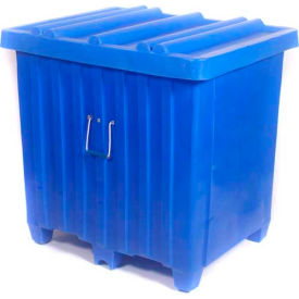 Myton Industries Inc. MTH-4-BLUE Forkliftable Bulk Shipping Container with Lid - 42"L x 34"W x 42"H, Blue image.