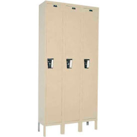 Hallowell UY3258-1PT Hallowell® 1-Tier 3 Door Maintenance-Free Quiet Locker, 36"W x 15"D x 78"H, Tan, Unassembled image.