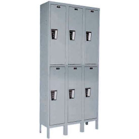 Hallowell UY3258-2HG Hallowell® 2-Tier 6 Door Maintenance-Free Quiet Locker, 36"W x 15"D x 78"H, Gray, Unassembled image.