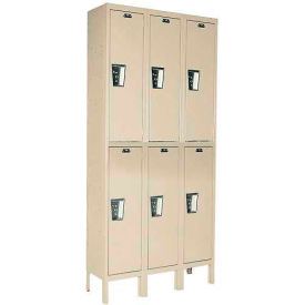 Hallowell UY3258-2PT Hallowell® 2-Tier 6 Door Maintenance-Free Quiet Locker, 36"W x 15"D x 78"H, Tan, Unassembled image.